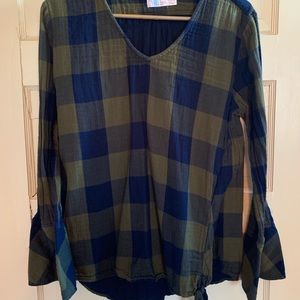 Navy and olive plaid top